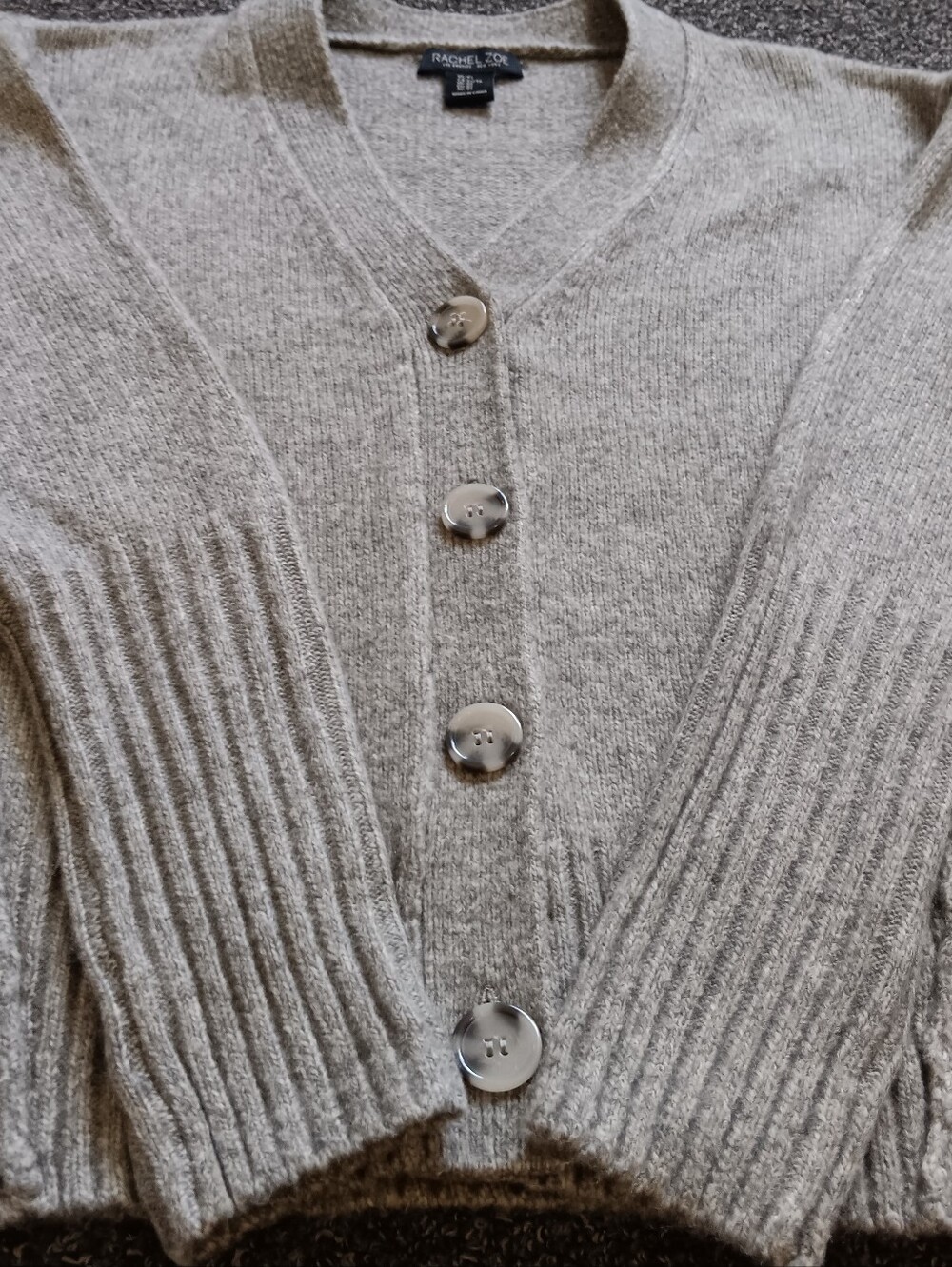 Rachel Zoe Preppy Gray Button Up 3% Wool V-Neck Cardigan Womens Extra Small XS - Picture 4 of 10